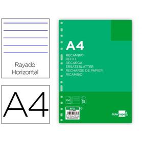 Recambio liderpapel din a4 100 hojas 60g/m2 horizontal sin margen 16 taladros