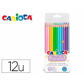 Lapices de colores carioca bi color pastel triangular mina 3,3 mm blister de 12 unidades colores surtidos