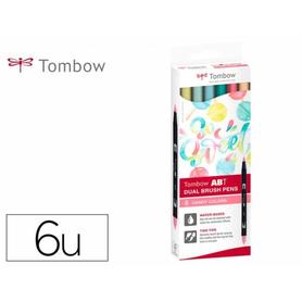 165198 - Rotulador tombow acuarelable doble punta fina/pincel colores candy caja de 6 unidades colores surtidos
