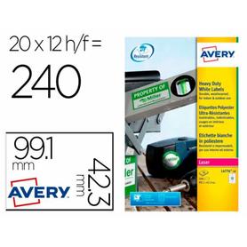 L4776-20 - Etiqueta adhesiva avery poliester blanco para impresora laser 99,1x42,3 mm caja de 240 unidades