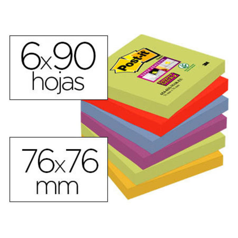 Post-it Surtidos - Pack De 6 Cubos De Notas Adhesivas 76x76 Mm, Colores Variados