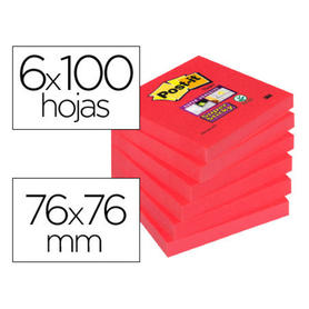 Bloc de notas adhesivas quita y pon post-it super stick 76x76 mm pack de 6 bloc color rojo amapola