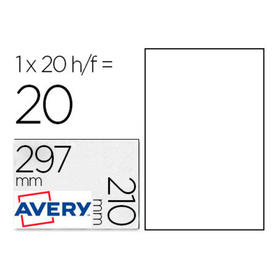 Etiqueta adhesiva avery poliester blanca 210 x 297 mm laser pack de 20 unidades