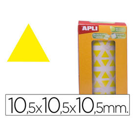 Gomets autoadhesivos triangulares 10,5x10,5x10,5 mm amarillo en rollo