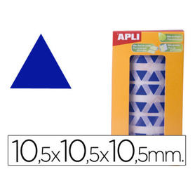 Gomets autoadhesivos triangulares 10,5x10,5x10,5 mm azul en rollo