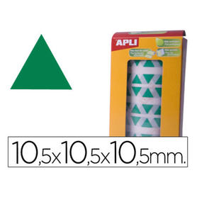 Gomets autoadhesivos triangulares 10,5x10,5x10,5 mm verde en rollo
