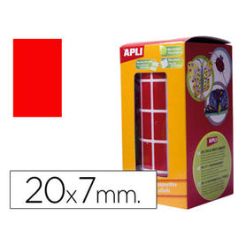 Gomets autoadhesivos rectangulares 20x7mm rojo en rollo