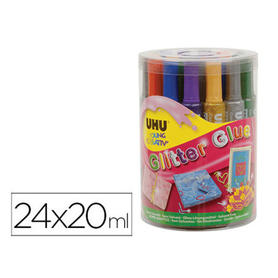 Purpurina pegamento uhu glitter glue mix bote 24 unidades colores surtidos 20 ml