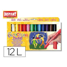Tempera solida en barra playcolor pocket escolar caja de 12 colores surtidos