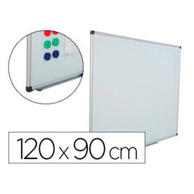 Pizarra blanca rocada acero vitrificado magnetico marco aluminio y cantoneras pvc 120x90 cm incluye bandeja