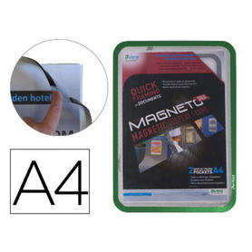 Marco porta anuncios tarifold magneto din a4 con 4 bandas magneticas en el dorso color verde pack de 2 unidades