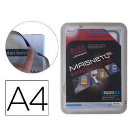 Marco porta anuncios tarifold magneto din a4 con 4 bandas magneticas en el dorso color plata pack de 2 unidades