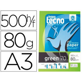 Papel fotocopiadora tecno green 100% reciclado din a3 80 gramos paquete de 500 hojas