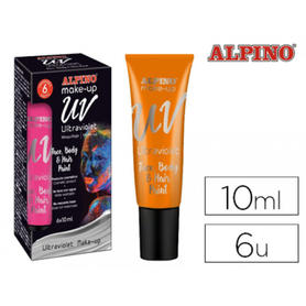 Maquillaje alpino fluorescente bajo luz ultravioleta naranja tubo 10 ml caja de 6 unidades