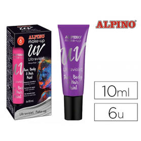 Maquillaje alpino fluorescente bajo luz ultravioleta lila tubo 10 ml caja de 6 unidades