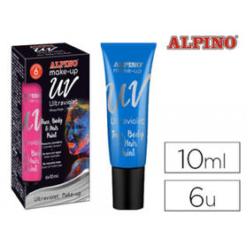Maquillaje alpino fluorescente bajo luz ultravioleta azul tubo 10 ml caja de 6 unidades