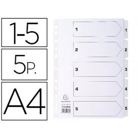 Separador numerico exacompta cartulina blanca 1-5 juego de 5 separadores din a4 11 taladros