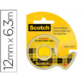 Cinta adhesiva scotch 136-d dos caras 6,3 mt x 12 mm en portarrollo