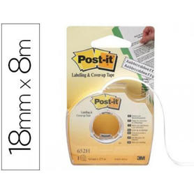 Cinta adhesiva post-it 8x18 mm 2 lineas en portarrollo especial para ocultar y etiquetar