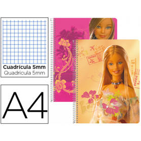 Cuaderno espiral liderpapel microperforado a4 80h cuadro 5mm 6 taladros barbie tapa blanda 60 gr