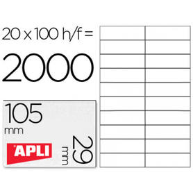 Etiqueta adhesiva apli 1299 tamaño 105x29 mm para fotocopiadora laser ink-jet caja con 100 hojas din a4