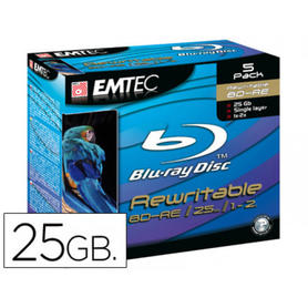 Dvd bd-re emtec capacidad 25gb velocidad 2x blue ray regrabable caja -5 unidades-