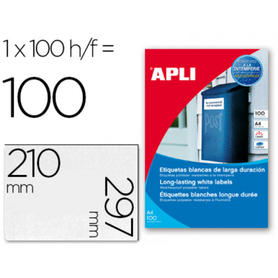 Etiquetas adhesivas apli 12121 tamaño 210x297 mm poliester resistente a la interperie impresion laser