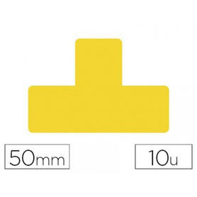 Simbolo adhesivo tarifold pvc forma t para delimitacion suelo 50 mm amarillo pack de 10 unidades