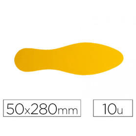 Simbolo adhesivo tarifold pvc forma huella para delimitacion suelo 50 x 280 mm amarillo pack de 10 unidades