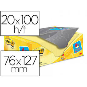 Bloc de notas adhesivas quita y pon post-it sticky amarillo canario 76x127 mm pack promocional 16+4 gratis