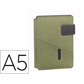 Portanotas carchivo venture din a5 con soporte smartphone y cuaderno 64 hojas color verde 230x170x20 mm