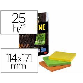 Bloc de notas adhesivas quita y pon extreme 114x171 mm con 25 hojas pack de 2 unidades amarillo / verde y naranja /
