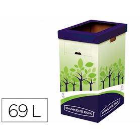 Contenedor papelera reciclaje fellowes carton doble 100% reciclado montaje manual entrada superior 69 litros