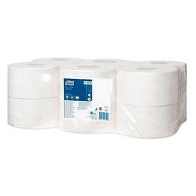 Papel higienico tork mini jumbo 2 capas 170 mt para dispensador t2 paquete de 12 unidades