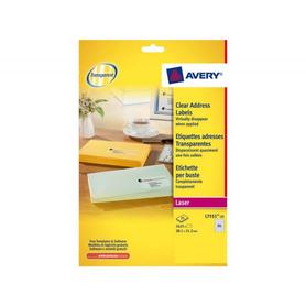 Etiqueta adhesiva impresora Avery 38.1x21.2mm permanente rectangular transparente 1625 etiquetas en 25 hojas din a4