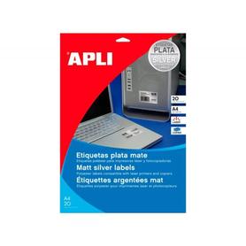Etiqueta adhesiva impresora Apli 210x297mm permanente rectangular plateado 20 etiquetas en 20 hojas din a4