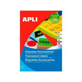 Etiqueta adhesiva impresora Apli 210x297mm permanente rectangular amarillo 20 etiquetas en 20 hojas din a4