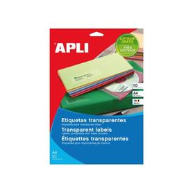 Etiqueta adhesiva impresora Apli 210x297mm resistente / poliester rectangular transparente 10 etiquetas en 10 hojas din a4