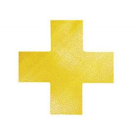 Simbolo adhesivo durable pvc forma de cruz para delimitacion suelo amarillo 150x150x0,7 mm pack de 10