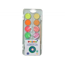 Acuarela primo 8 colores metal + 4 colores neon con pincel y paleta de mezcla estuche de plastico