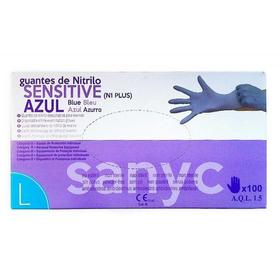 Guante de nitrilo desechable sensitive sin polvo talla l grande color azul caja de 100 unidades