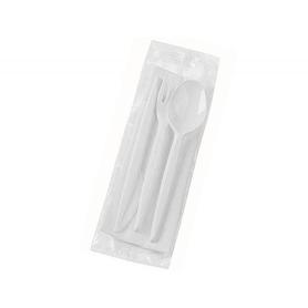 Set 3 cubiertos de plastico cuchara/cuchillo/tenedor + servilletas