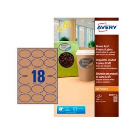 Etiqueta adhesiva impresora Avery 63.5x42.3mm removible ovalada marrón 360 etiquetas en 20 hojas din a4