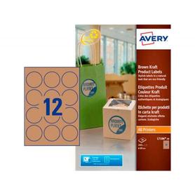 Etiqueta adhesiva impresora Avery 60x60mm removible redonda marrón 240 etiquetas en 20 hojas din a4