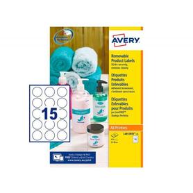 Etiqueta adhesiva impresora Avery 51x51mm removible redonda blanca 375 etiquetas en 25 hojas din a4