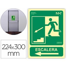 Pictograma archivo 2000 salida emergencia escalera baja izquierda pvc verde luminiscente 224x300 mm