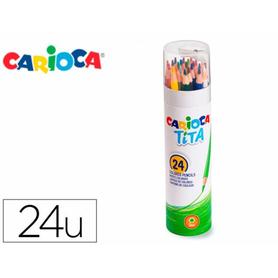 Lapices de colores carioca tita mina 3 mm tubo metal 24 colores surtidos + sacapuntas