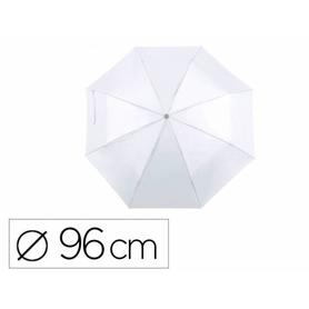 Paraguas plegable blanco de poliester 96 cm de diametro apertura manual cierre con velcro y funda individual