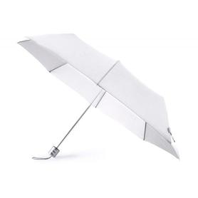 Paraguas plegable blanco de poliester 96 cm de diametro apertura manual cierre con velcro y funda individual
